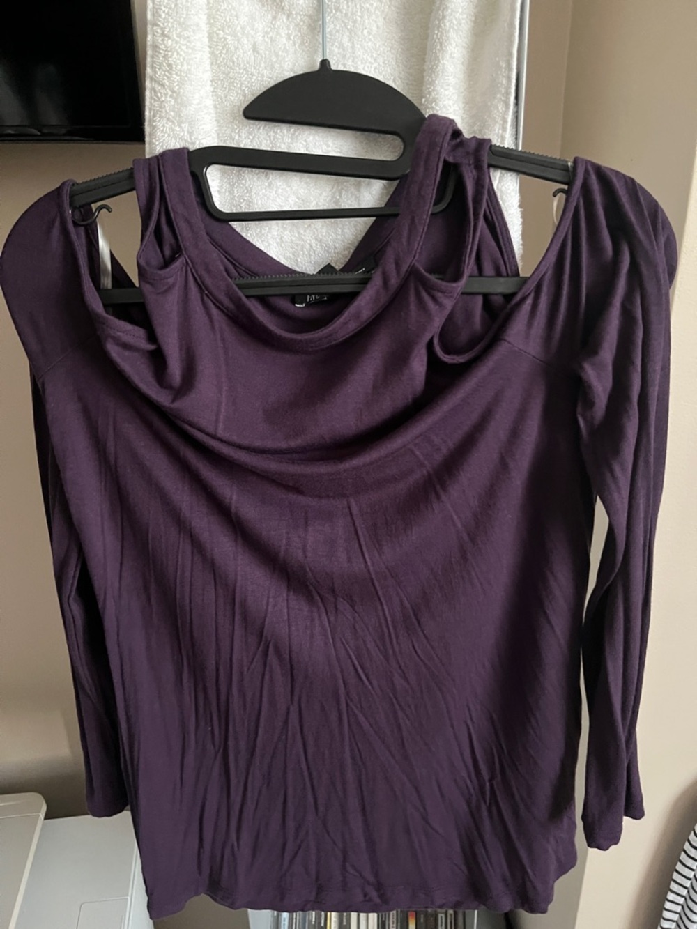 INC International Concepts Plum Cold-Shoulder Long Sleeve Top